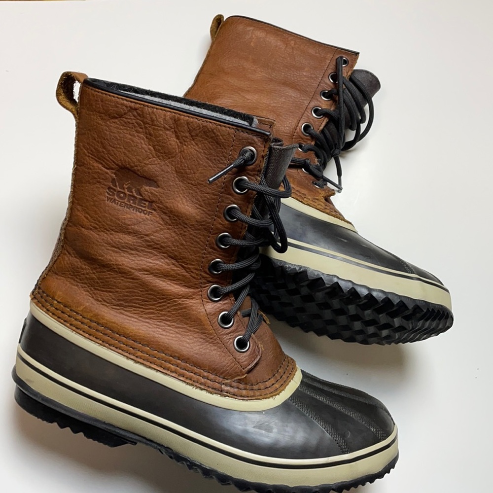 Sorel Brown Leather and Black Rubber Men's Winter Duck Boots